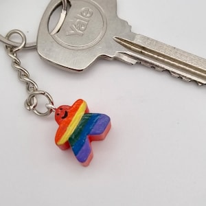 LGBTQ MEEPLE KEYRING// Gay pride key chain, lgbtqa, Gay pride flag bag charm, Love is love, Queer accessory, Queer board gamer, Gay geeks