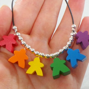 MEEPLE RAINBOW NECKLACE// Pride flag, Rainbow jewelry, Gamer jewelry, Nerd gift, Geek, Mini meeple jewelry, Gay pride, lgbtqa+, Love is love