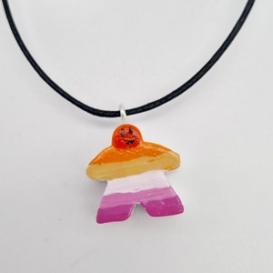 LESBIAN MEEPLE PENDANT necklace// Lesbian flag, Lesbian pride, lgbtqa+, Queer jewelry, Queer nerd, Queer board game geek, Queer gift for her