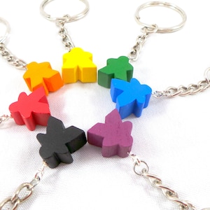 MEEPLE KEY CHAIN in a variety of colours// Meeple key ring, Boardgames, Gamer, Nerdy gift, Geek gift, Meeple bag charm, Wooden playing piece