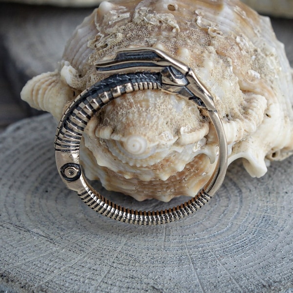 Bague techno ouroboros, bague serpent, bague steampunk, bague dragon, bague gothique, bague mystique, bague cyberpunk, bague serpent, bague robot