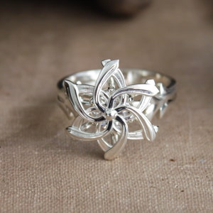 Sterlingzilveren Elfenring van water, mythologische ring, ornamentring, witte ring, mystieke ring, gotische ring