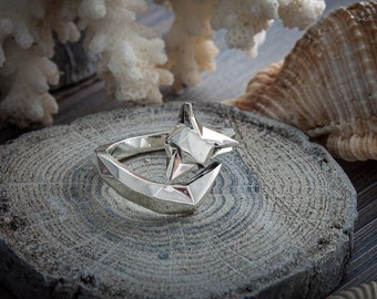 Origami Fox Sterling Silver Ring, Geometric Animal Jewelry