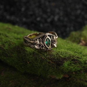 Handgemaakte slangenring, ring met twee slangen, legendarische ring, adderring, koningsring, fantasiering
