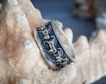 Sterling Silver Herd of Horses Ring, Animal Ring
