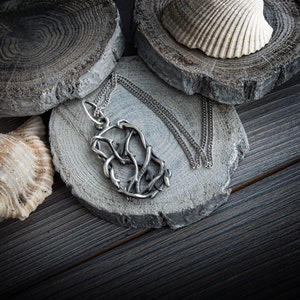 Silver twig pendant, stick pendant, tree pendant, thorn pendant, forest witch jewelry