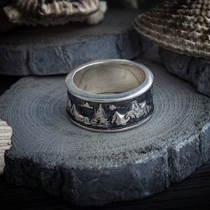 Mountain ring, rock ring, tree ring,  mystery ring, minimalist ring, viking ring, nature ring, landscape ring, paysage
