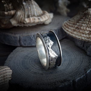 Sun and moon mountain ring, rock ring, day and night, star ring, mystery ring, minimalist ring, viking ring. sterling silver, brass