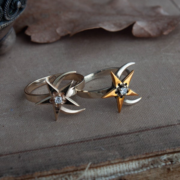 Moon and star ring, sky ring, magic ring, fantasy ring, celtic ring, love ring