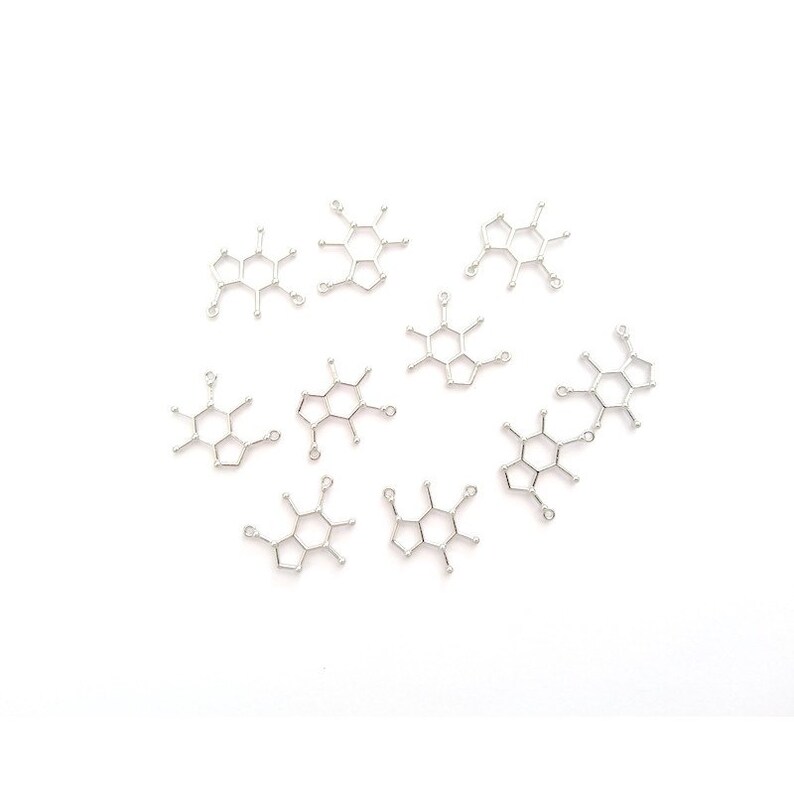 10 connectors form Caffeine Molecule chemistry Science 27mm x 23mm matte silver