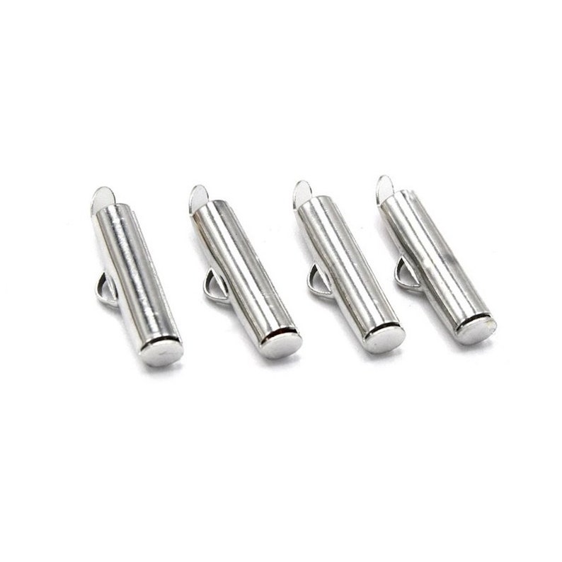 10 end caps for cords Bracelet matte silver column Necklace 20mmx 6mm Compatible cord: 3mm
