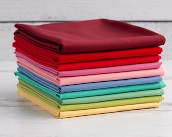 Lote de cuartos gordos de tela de algodón arcoíris - Moda Bella Solids