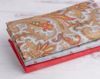 Paquete de tela de algodón con estampado floral de cachemira: Material romántico para acolchado (4,5 yardas)