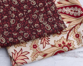 Paquete de tela de algodón con estampado floral de cachemira: 2 piezas de tela (2 1/2 yardas)