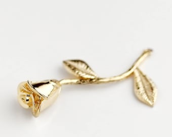 3D GOLD Rose Charm MigonandMignon, Pendant Rose, Rose Necklace Jewelry Making Supply  - 3MR-G