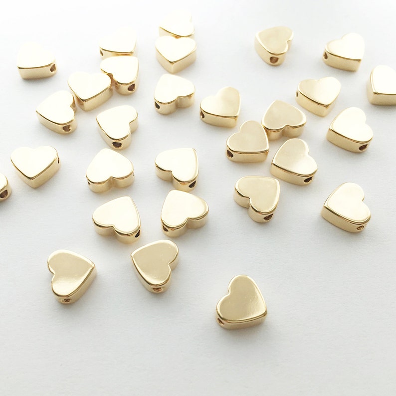 10pcs GOLD Heart Charms Polished Gold Plated over Brass Jewelry Findings Stamping blank brass blanks 10PFH-G image 1