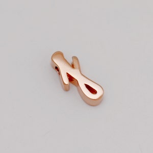 May include: A rose gold charm in the shape of the letter N. The charm is made of metal and has a smooth, shiny finish.