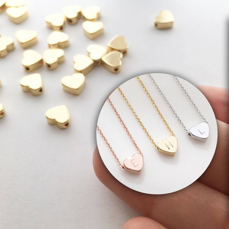 Gold Heart Charms Bulk 4 Pcs Heart Initial Tiny Heart Charm Etsy