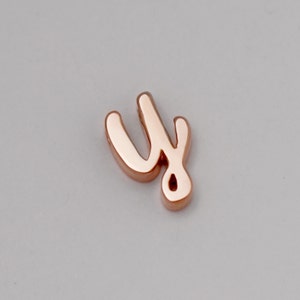 May include: A rose gold charm in the shape of a stylized cactus plant.