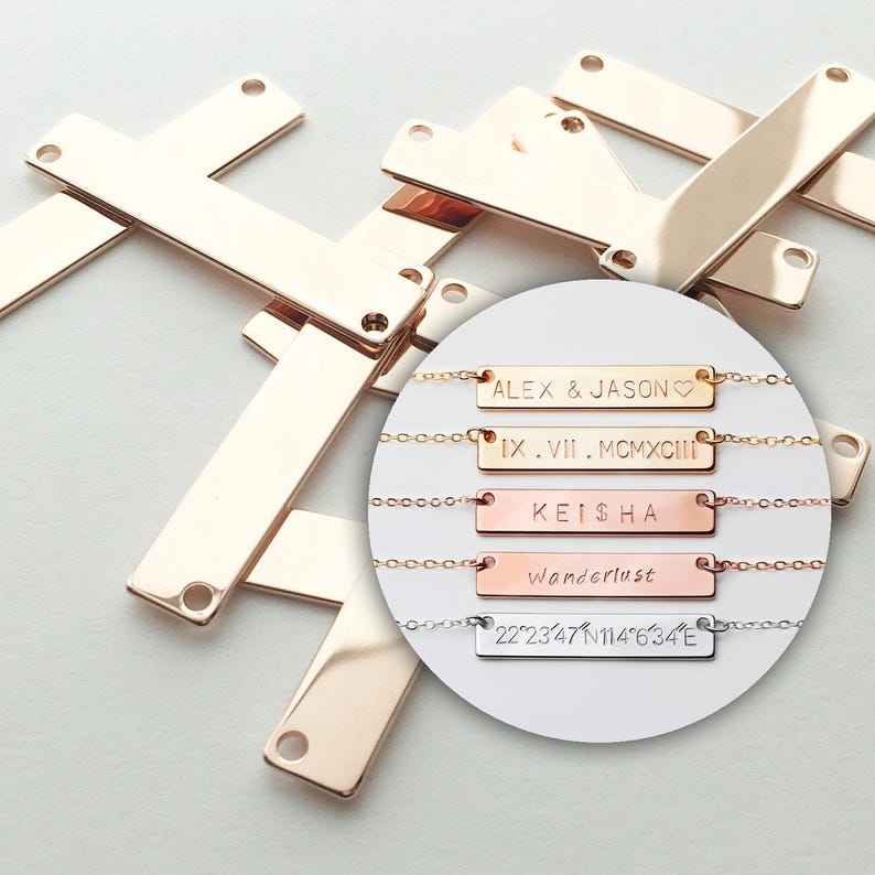 10pcs ROSEGOLD #4 Bar Pendant Personalized Stamping Blank Bar, 16K Rose gold plated brass, Jewelry Supply, Craft Supplies, Name plate 10P4-R Bild 1