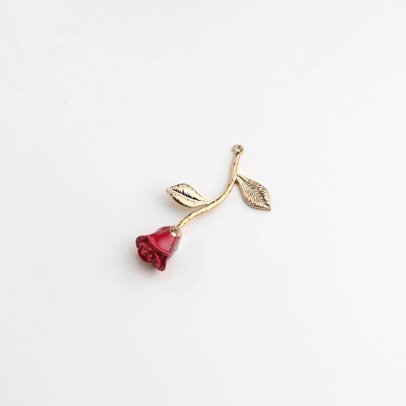 Gold Plated Beauty and the Beast Rose Necklace Pendant Red Etsy