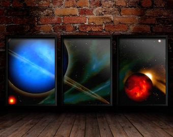 3 Print Set - Blue Planet - Art Print, Heavenfield, Dark Science-Fiction, Wall Decor, Gift, Wall Art, Digital Print (Prints Only)