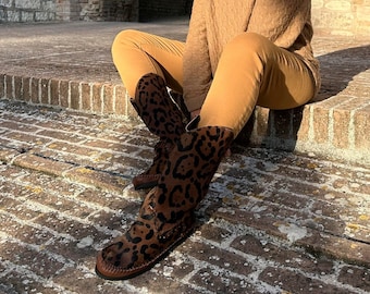 Botas vaqueras de cuero pony - Tejanos de mujer - Botas vaqueras - botas de leopardo - botas hechas a mano
