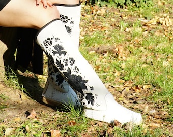 LARRY Embroidered boots / sheepskin boots / Knee high boots / Hand made in Italy / snow boots / sheepskin