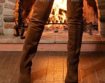 Boho Knee-High Boots - Genuine Ponyskin Leather Knee-High Boots - Handmade Mid-Season Over-The-Knee Boots - Custom Size