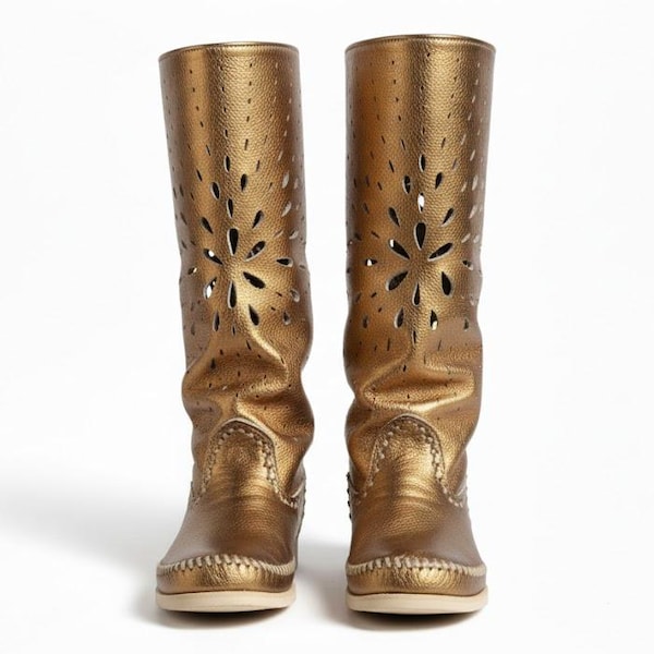 STELLA - Zachte bronzen kalfslederen laarzen - Paardrijlaarzen - Zigeunerlaarzen - Blotevoetschoenen - Handgemaakte laarzen - Inca