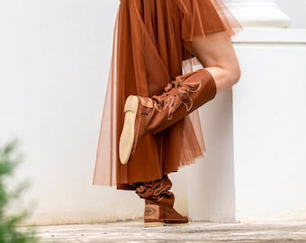 FIORE - Brown Leather Boots - Moccasin Boots - Casual Boots - Gypsy Boots - Barefoot Shoes - Handmade Women's Shoes