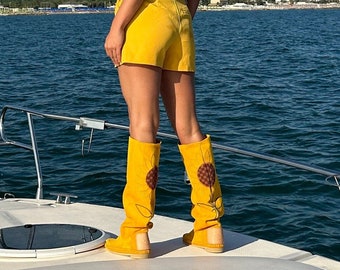 GIRASOLE yellow - Beautiful boots with embroidered sunflower - Handmade boots - Women's boots - Ibiza boots - Summer boots