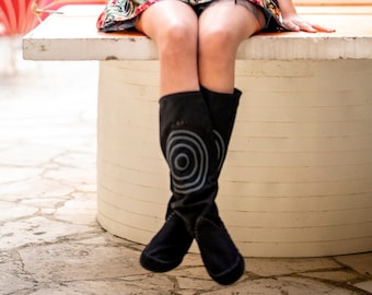 STAR - black nubuck leather boots - High boots with embroidery - Mid-season boots - Artisan shoes - Made to measure shoes - shoes