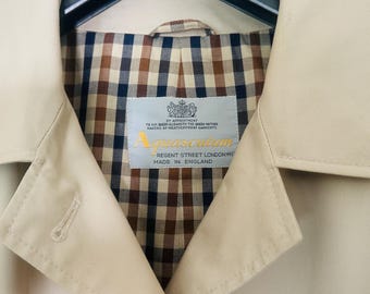 Vintage Aquascutum of London Trench – Made in England – Aqua 5 – Iconic Club Check Lining – Beige Oversize Trench – Size L