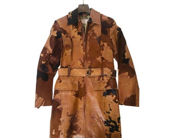 Marlboro Classics Vintage Trench Coat in Genuine Cowhide Leather with Fur – Cowhide Print – Size M