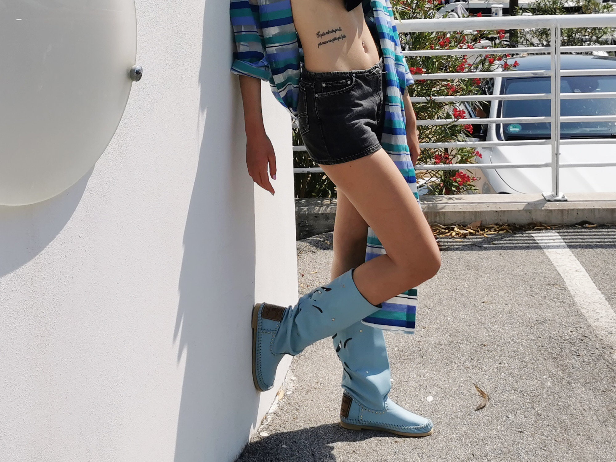 FLOWER Sky Blue / Barefoot Boots for Spring-summer Low Heel / - Etsy