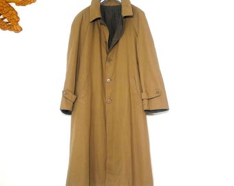 Men's Vintage Reversible Trench Coat | Beige Gabardine Side / Brown Herringbone Wool | Two-in-One Coat | English Country / Sherlock Style