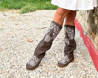 DESIRE Brown - Embroidered nubuck leather boots - Embroidered boots - Spring women's shoes - Handmade - Gypsy boots - Ibiza boots