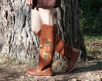 ROSE rust / Boot with floral embroidery / Handcrafted boots for spring and summer / Women's boots / custom made shoes