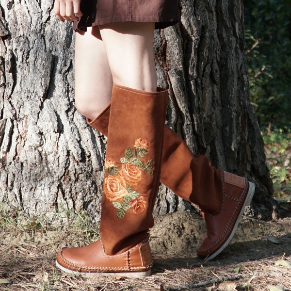 ROSE rust / Boot with floral embroidery / Handcrafted boots for spring and summer / Women's boots / custom made shoes
