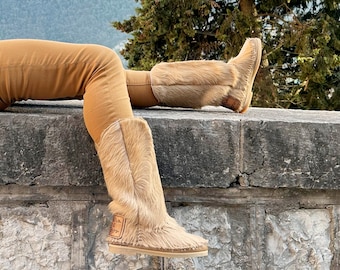 Botas cowboy pelo de potro beige - Botas mujer - Botas cowboy de pony mujer - Botines para otoño-invierno - Ultraplanas - rebajas