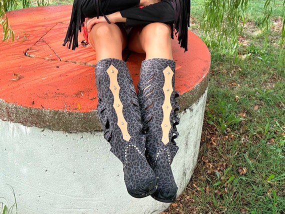 INDIANINI Botas Inca Botas Ante Leopardo Botas Gitanas Botas de Equitacion Mocasines Altos Mujer Etsy Espana