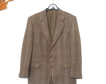 Vintage Caesar jacket Made in Italy | 100% Virgin Wool | Brown & Rust Houndstooth Micro-Check Jacket | Size EU 48 / US 38 | vintage 90s