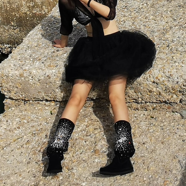 STELLA - Strasslaarzen - Suède laarzen - wandelschoenen - Blote voetenschoenen - Handgemaakt - Gemaakt in Italië