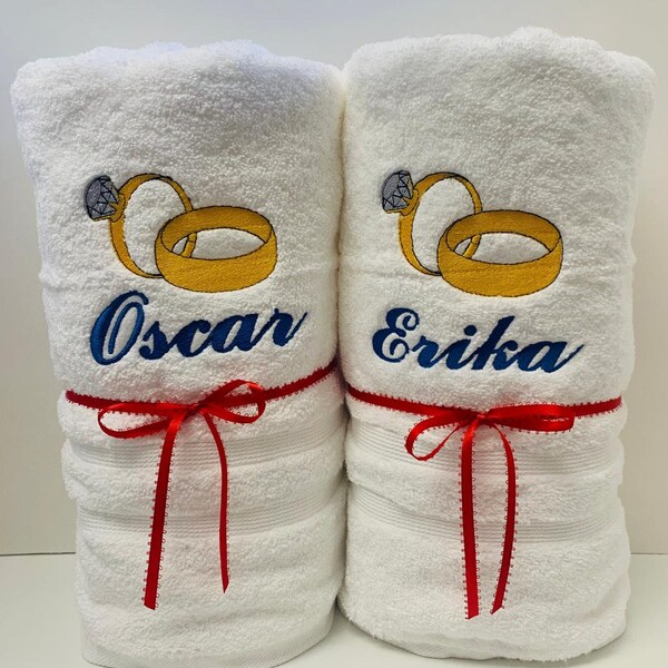 Wedding-Rings Embroidered Towels