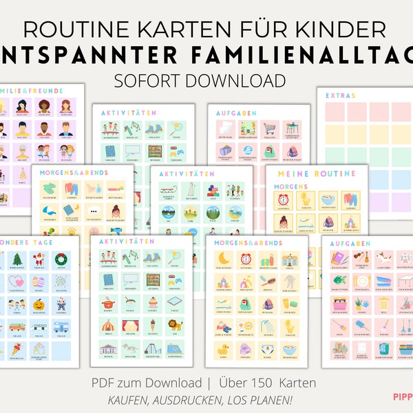 Routine Karten für Kinder - Montessori Kinderplaner - Aufgabenplan Kinder - Routineplan - Tagesplaner für Kinder - Kinder Printable