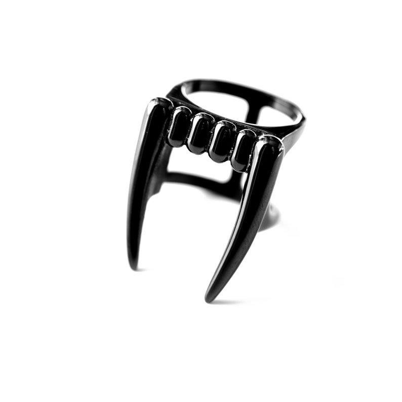 Bite Ring in Black Vampire Fangs Double Band Ring | Etsy