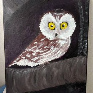 Saw whet owl original artwork on canvas.
