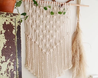 Padrão de macramê DIY, padrão de tapeçaria de parede, suspensão de parede DIY