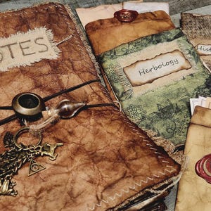 Vintage Wizard Junk Journal Faux Leather Grungy Harry Potter Gryffindor Journal Diary OOAK Handmade One Of A Kind